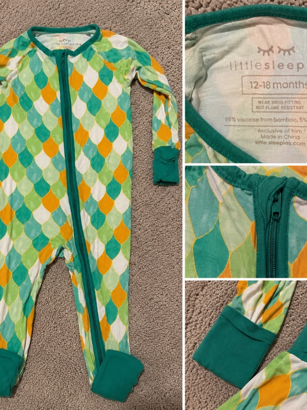 Little Sleepies Teal, Green & Yellow Bamboo One-Piece Footie
